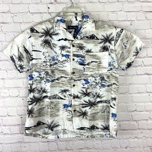 Milano Bay Men's White Floral Hawaiian Button Down Short Sleeve Shirt. Size: L